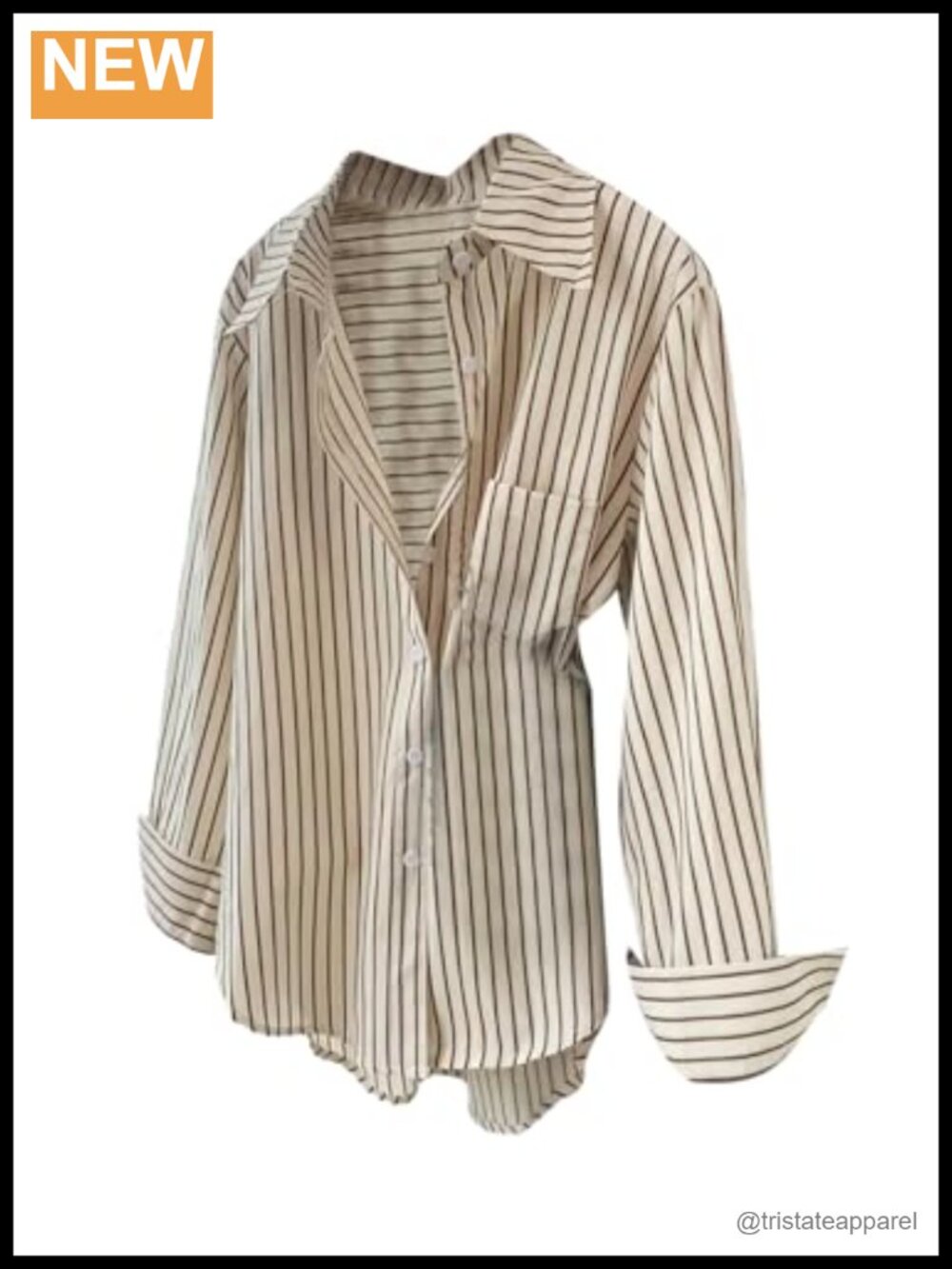 Women's Striped Long Sleeve Button Down Collared Blouse Top with Pocket